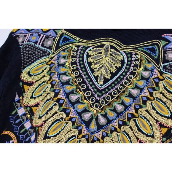 Soft Surroundings Long Black Sweater Cardigan sz 1X NWT Beaded Embroider Flower - Picture 4 of 13